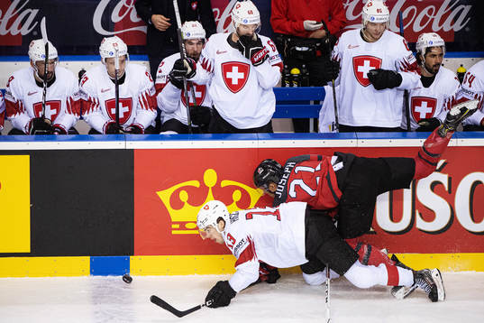 Nico Hischier of Switzerland and Mathieu Joseph of Canada