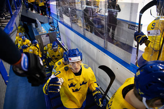Elias Pettersson of Sweden fist bumps with a fan