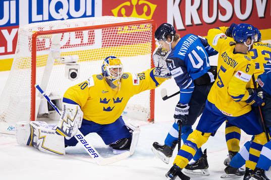 Joel Kiviranta of Finland in action against goaltender