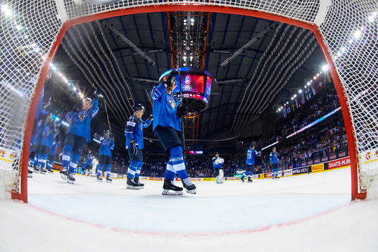 Players of Finland celebrate their win