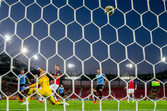 Francisco Ginella of Uruguay scores 2-0 behind goalkeeper