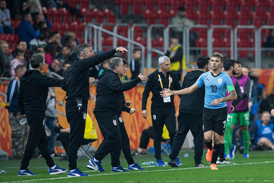 Nicolás Javier Schiappacasse of Uruguay celebrates