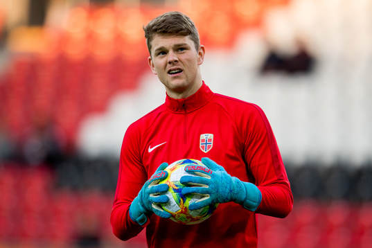 Goalkeeper Erik Johannes Arnebrott of Norway warms up