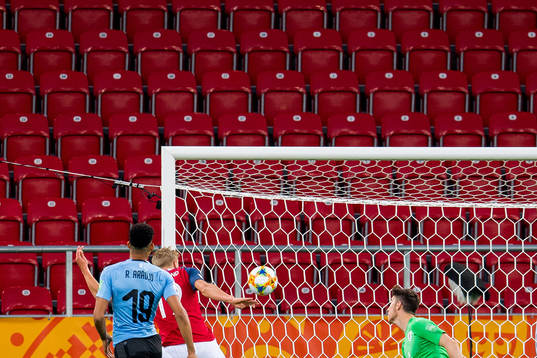 Erling Braut Haaland scores a disallowed goal behind