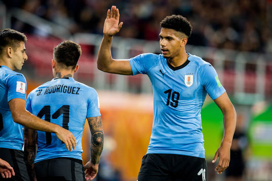 Ronald Araújo of Uruguay celebrates 2-0
