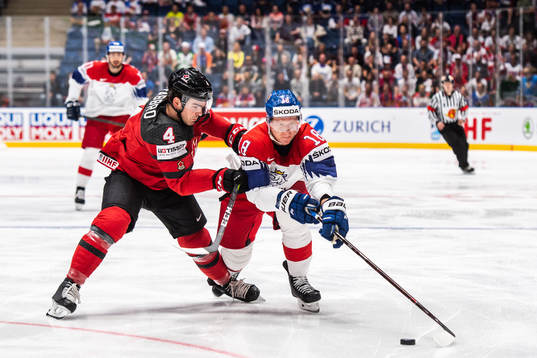 Dante Fabbro of Canada and Ondrej Palat of Czech Republic