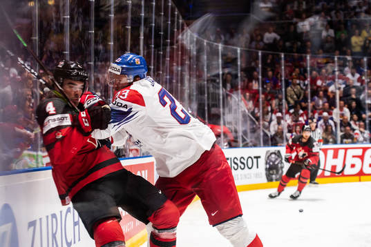 Dante Fabbro of Canada and Dmitrij Jaskin of Czech Republic