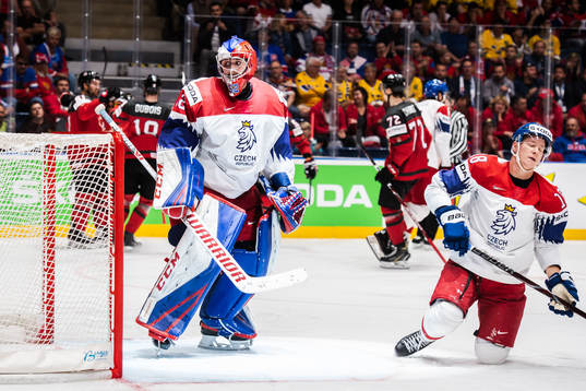 Goaltender Patrik Bartosak and Ondrej Palat of Czech