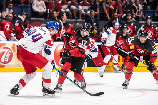 Jan Rutta of Czech Republic and Dylan Strome of Canada