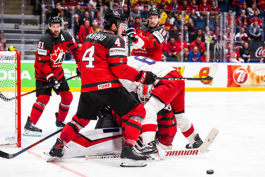 Dante Fabbro, Mark Stone and goaltender Matt Murray of