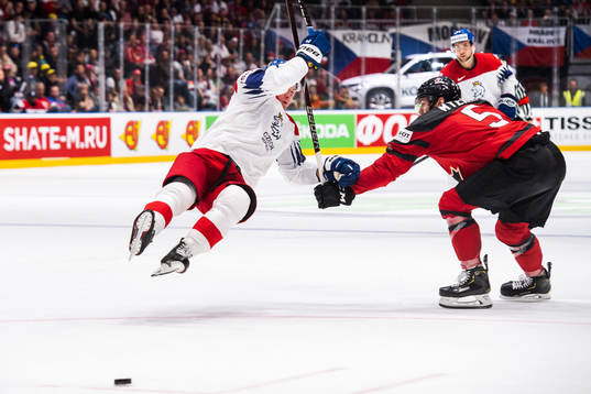 Ondrej Palat of Czech Republic and Philippe Myers of Canada