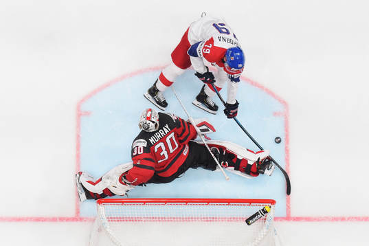 Goaltender Matt Murray of Canada makes a save