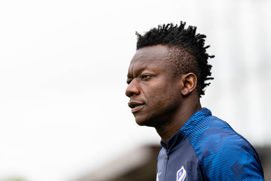 Halmstads Thomas Boakye före fotbollsmatchen i Superettan