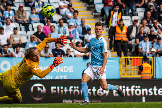 Malmö FFs Marcus Antonsson mot AFC Eskilstunas målvakt