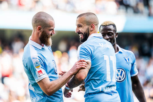 Malmö FFs Jo Inge Berget och Guillermo Molins jublar