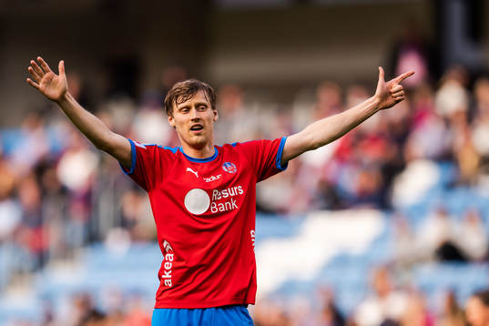 Helsingborgs Andri Bjarnason reagerar