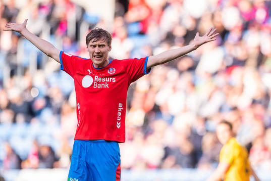Helsingborgs Andri Bjarnason reagerar