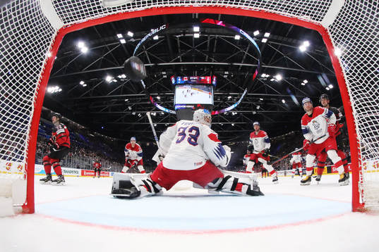 Thomas Chabot of Canada scores 5-0 behind goaltender Pavel