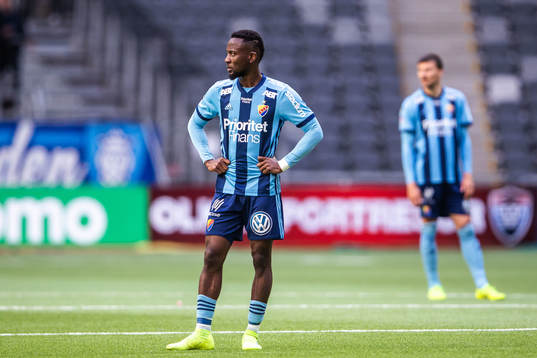 Djurgårdens Mohamed Buya Turay deppar fotbollsmatchen i