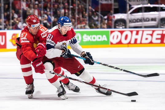 Nikita Zadorov of Russia and Dominik Kubalik of Czech