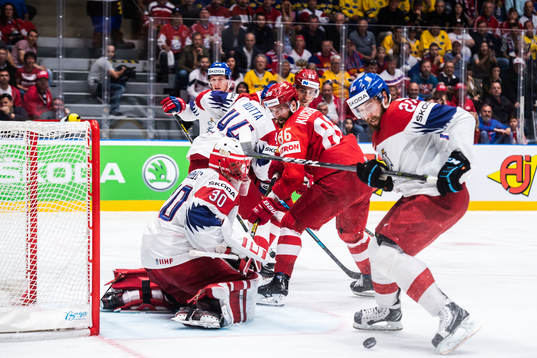 Nikita Kucherov of Russia against goaltender Simon Hrubec