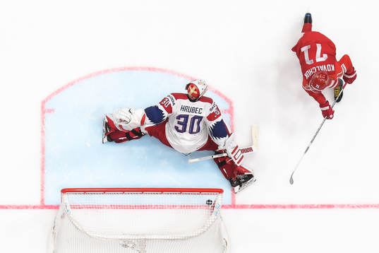 Ilya Kovalchuk of Russia Scores a goal at shootout behind