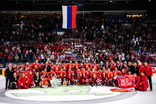 Players of Russia pose for a team group photo