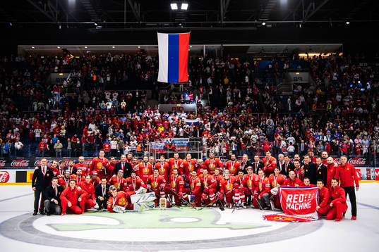 Players of Russia pose for a team group photo
