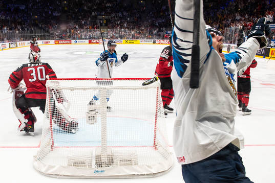 Niko Ojamäki and Marko Anttila of Finland celebrate