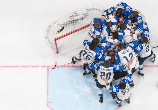 Players of Finland celebrate their win