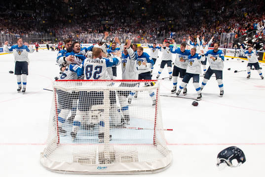 Players of Finland celebrate their win