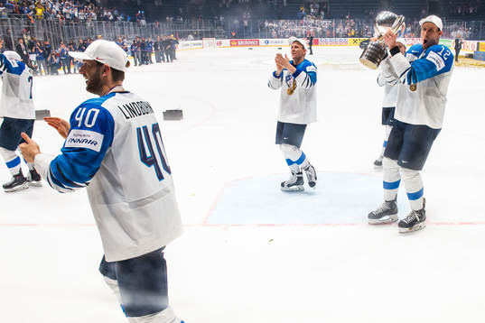 Petteri Lindbohm and Marko Anttila of Finland celebrate