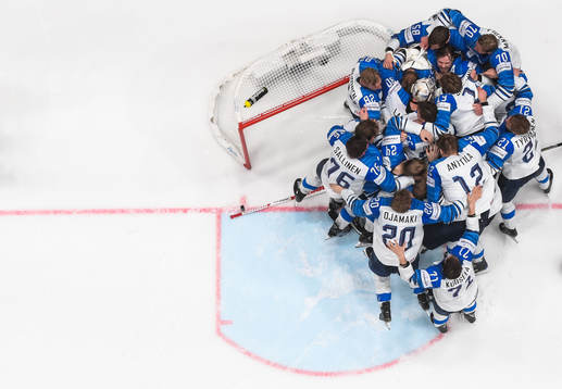 Players of Finland celebrate their win