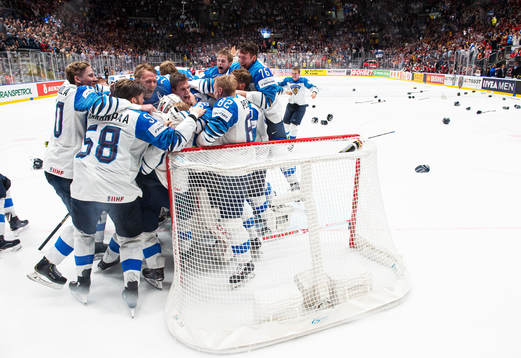 Players of Finland celebrate their win