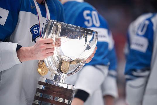 Juhani Tyrväinen of Finland celebrates with the trophy