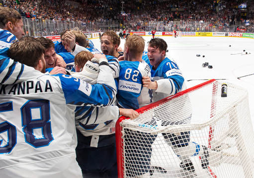 Players of Finland celebrate their win