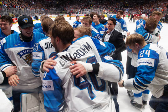 Players of Finland celebrate their win