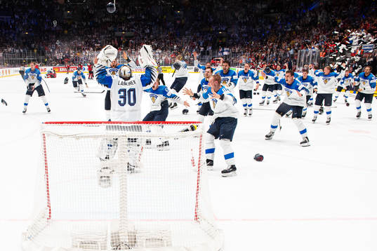 Players of Finland celebrate their win