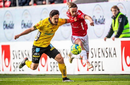 Kalmars Isak Magnusson och Elfsborgs Stefan Ishizaki