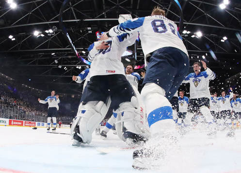 Players of Finland celebrate their win