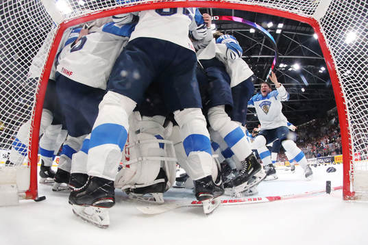 Players of Finland celebrate their win