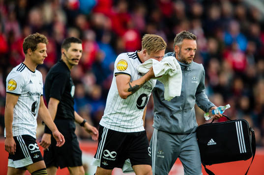 Alexander Toft Søderlund of Rosenborg in pain