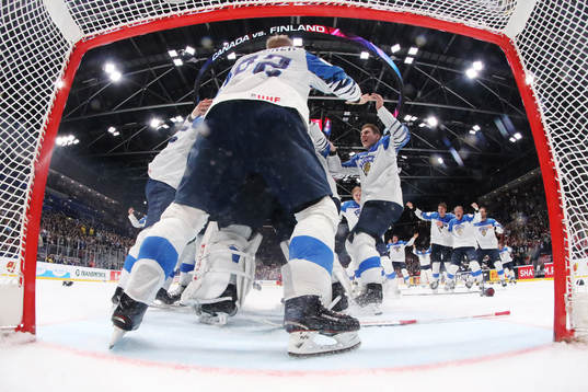 Players of Finland celebrate their win