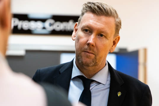 Peter Wettergren, assistant coach of Sweden, talks to media