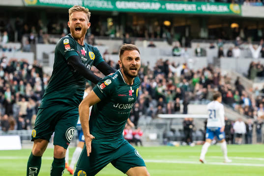 Hammarbys Dennis Widgren och Muamer Tankovic jublar