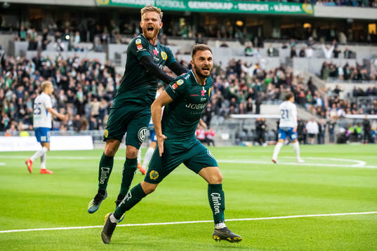Hammarbys Dennis Widgren och Muamer Tankovic jublar