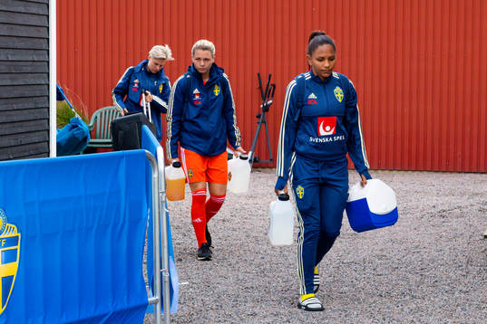 Lina Hurtig, goalkeeper Jennifer Falk  and Madelen Janogy