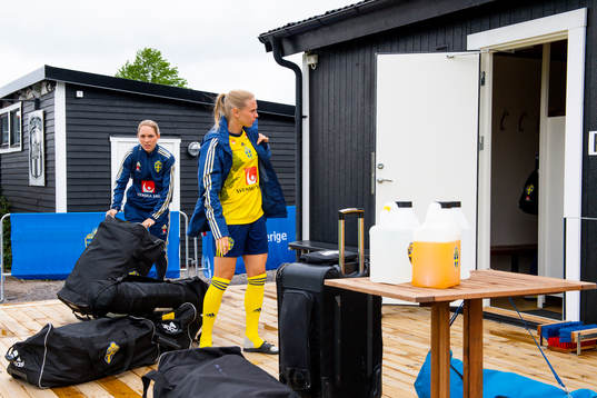 Elin Rubensson and Jonna Andersson arrives for a team photo