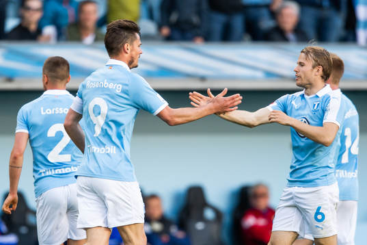 Malmö FFs Markus Rosenberg och Oscar Lewicki jublar