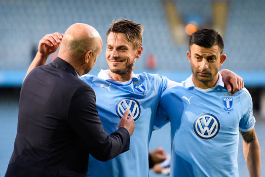 Malmö FFs tränare Uwe Rösler, Markus Rosenberg och